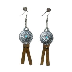 South Western Aztec Concho Turquoise Dangle Earrings Cowgirl Boho Festival
